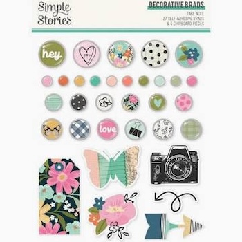 SIMPLE STORIES TAKE NOTE DECORATIVE BRADS:$6.50