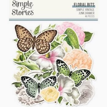 SIMPLE STORIES SIMPLE VINTAGE JUNK DRAWER FLORAL BITS:$5.00