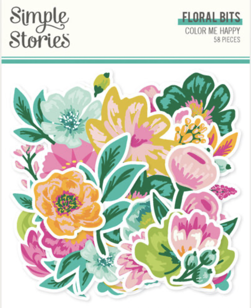 SIMPLE STORIES COLOR ME HAPPY FLORALS BITS:$5.50