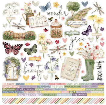 SIMPLE STORIES SIMPLE VINTAGE MEADOW FLOWERS STICKER SHEET:$4.00